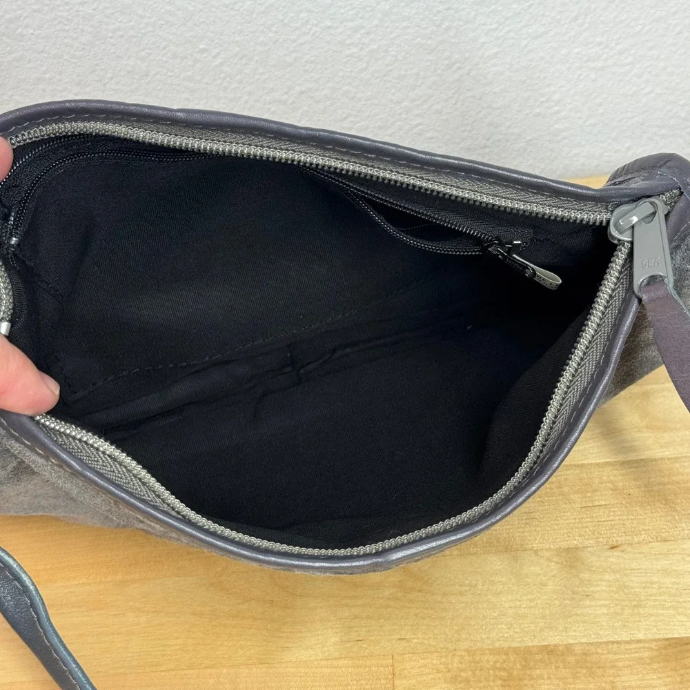 VTG Grey Suede Leather Crossbody Bag Made in Hong‎ Kong Minimalist Rectangular